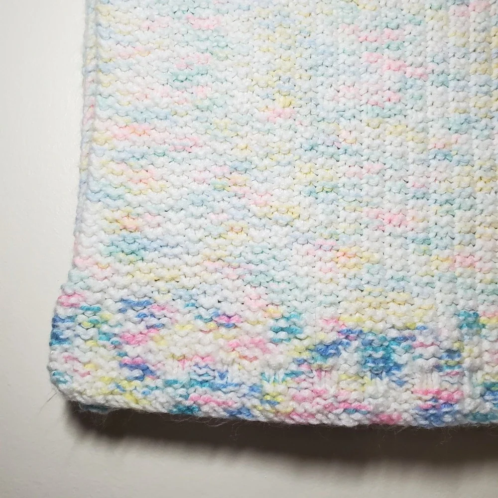 Handmade Crochet baby blanket - pastel blue‎ green yellow pink 34
